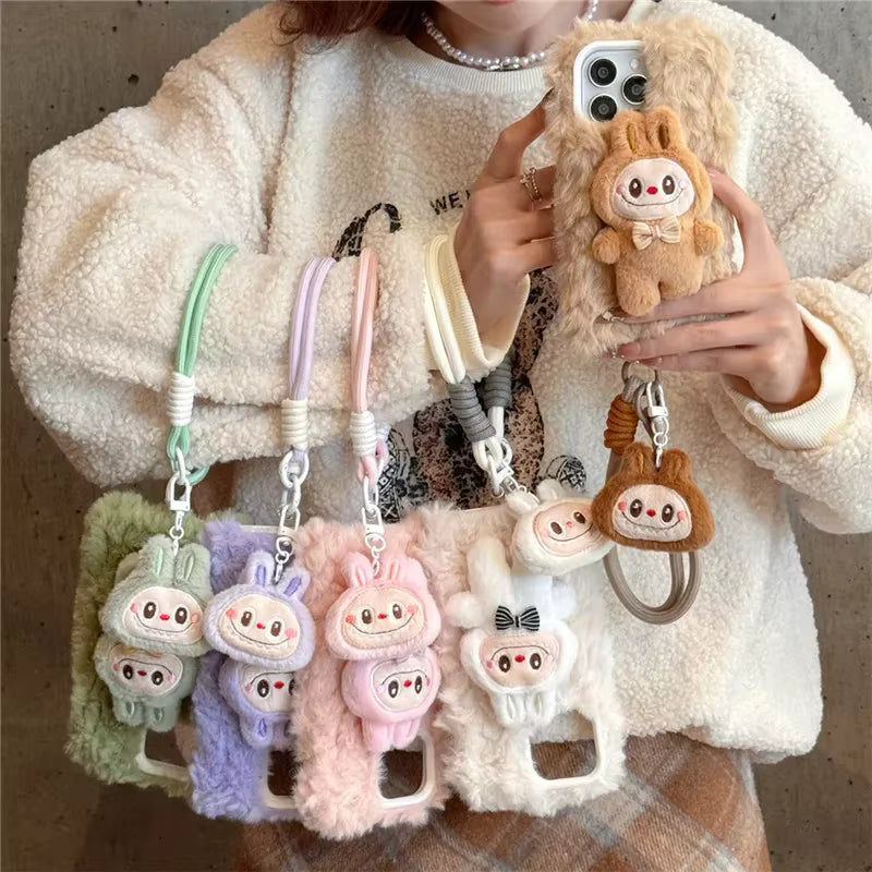 Labubu 3D Fur iPhone Case With Lanyard