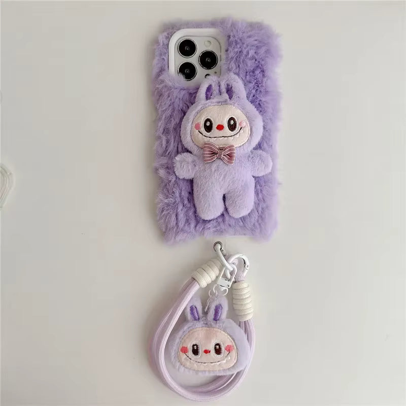 Labubu 3D Fur iPhone Case With Lanyard