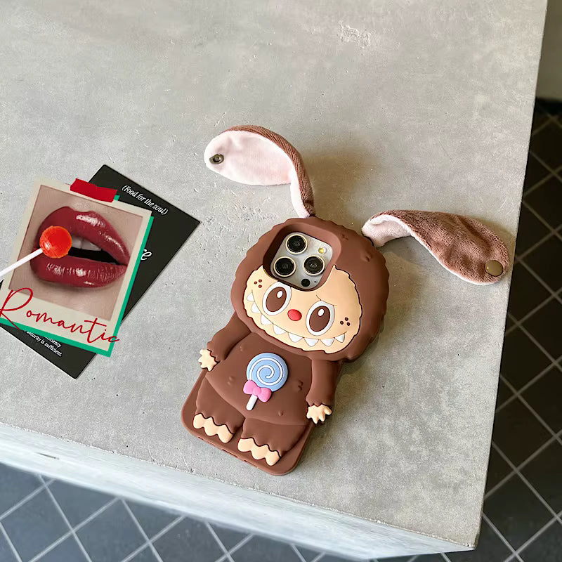 Labubu 3D iPhone Case With Ear Lanyard