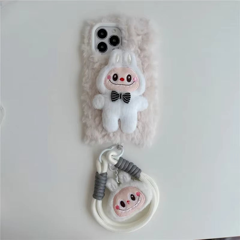 Labubu 3D Fur iPhone Case With Lanyard