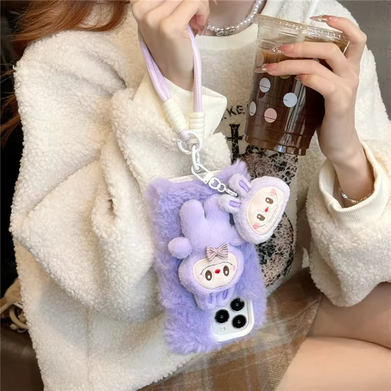 Labubu 3D Fur iPhone Case With Lanyard
