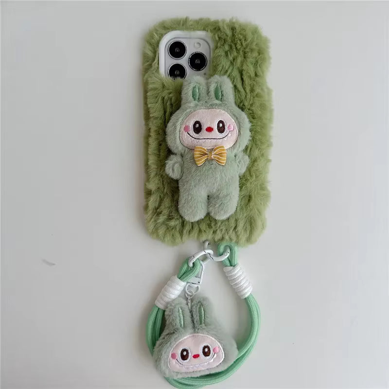 Labubu 3D Fur iPhone Case With Lanyard