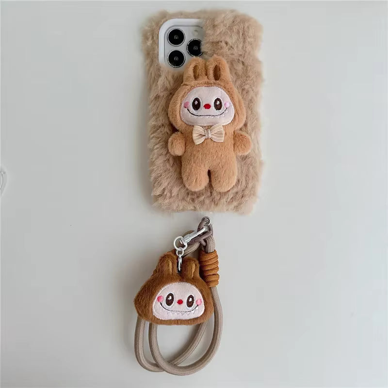 Labubu 3D Fur iPhone Case With Lanyard