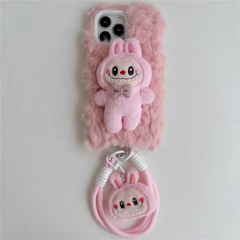 Labubu 3D Fur iPhone Case With Lanyard