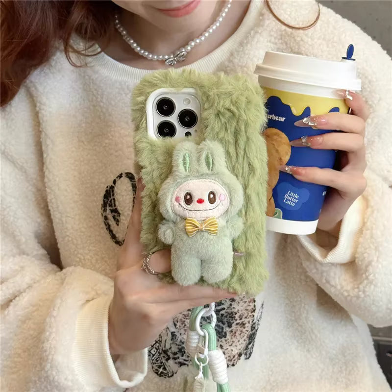 Labubu 3D Fur iPhone Case With Lanyard